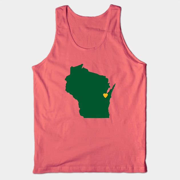 Wisconsin Love in Green and Gold Tank Top by juniperandspruce